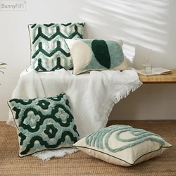 Cushion Cover 45x45cm Pillow Cover Blue Tufted Geometric Boho Style Home Decorative for Sofa Bed Living Room Bed Room