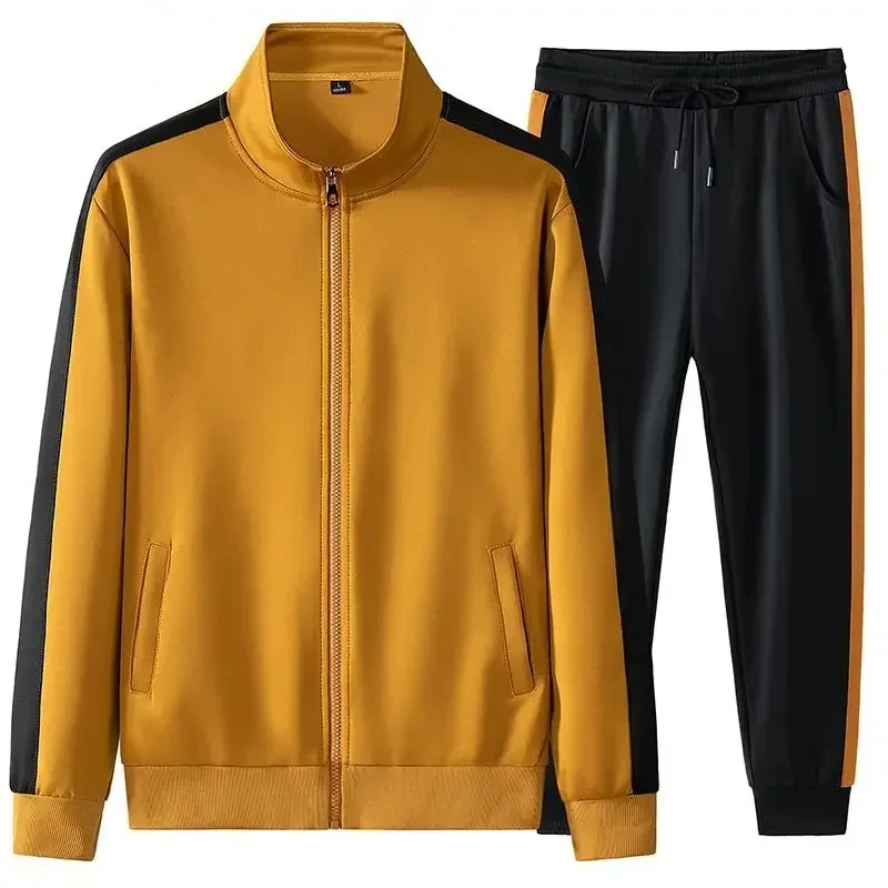 

Solid Color Patchwork Sports Men's Sets Long Sleeve Zipper Jacket Elastic Waist Casual Pants Two Piece Sets