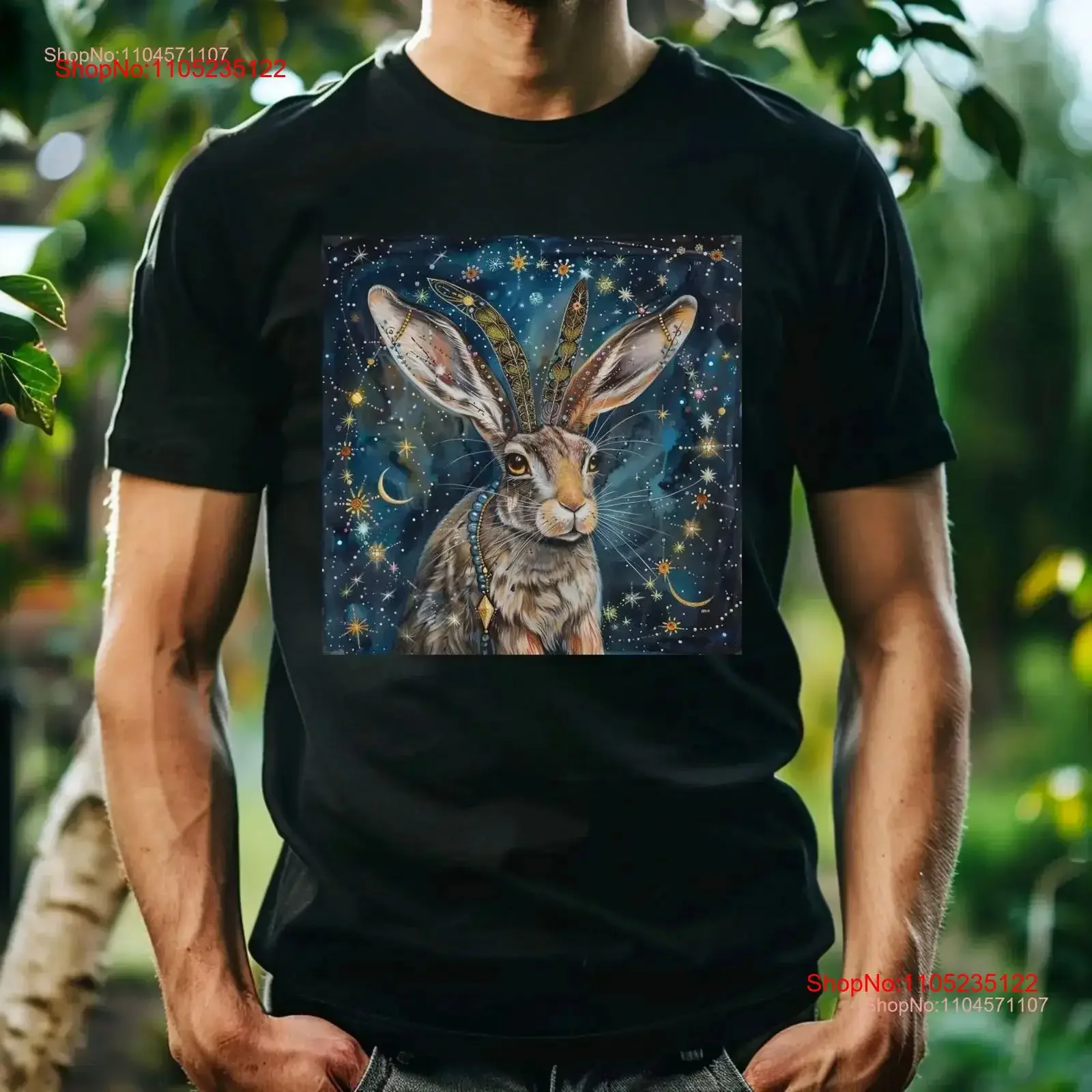 Cosmic Hare ArT T Shirt Fun Wildlife Tops Whimsical Animal Trendy Nature Unique Print Idea vintage Washed Top For Everyday Wear