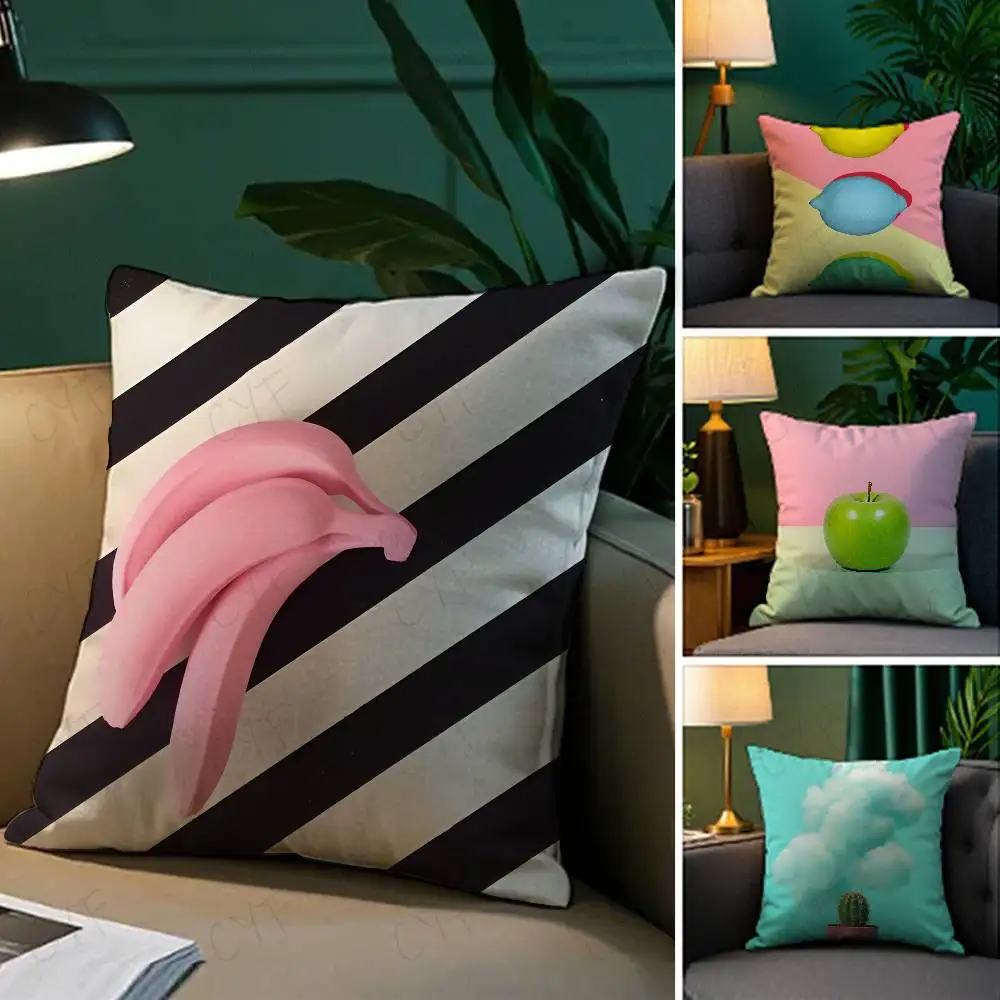 Tropical Plant Fruits Pillow Case Custom Printed Brushed Fleece Pillow, Baby Skin-Touch, Eco-Friendly Dye-Sublimation Cushion fo