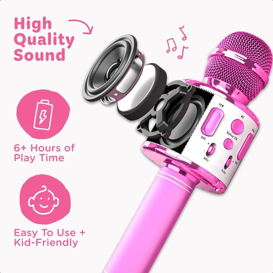 Le microphone karaoké comprend des chansons préchargés, jouet cadeau de fête d'anniversaire Bluetooth pour tous âgés de 2 3 4 5 6 ans et plus, pour filles et garçons