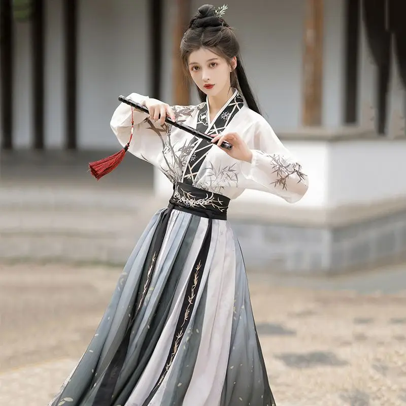 

2024 Autumn Chinese Style Bamboo Leaf Ink Hanfu Dresses Female Song Dynasty Swordsman Cosplay Costumes Carnival Dance Clothing