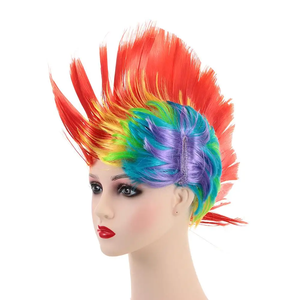 شعر مستعار ملون منفوش للنساء والرجال ، شعر مستعار هالوين ، حفلة تنكرية ، قوس قزح ، أحمر وأصفر #3