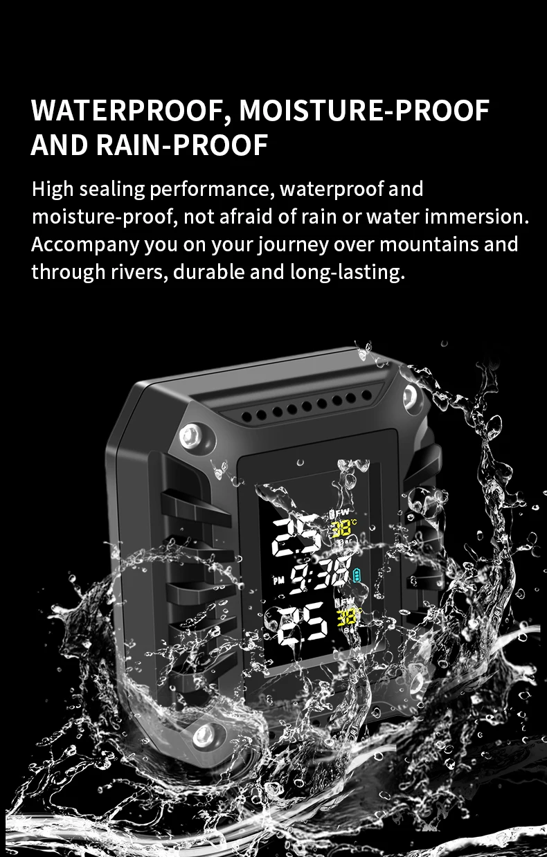 Motorcycle TPMS Motor Tire Pressure Tyre Temperature Monitoring Alarm System With 2 External Sensors Magnetic USB Quick Charging