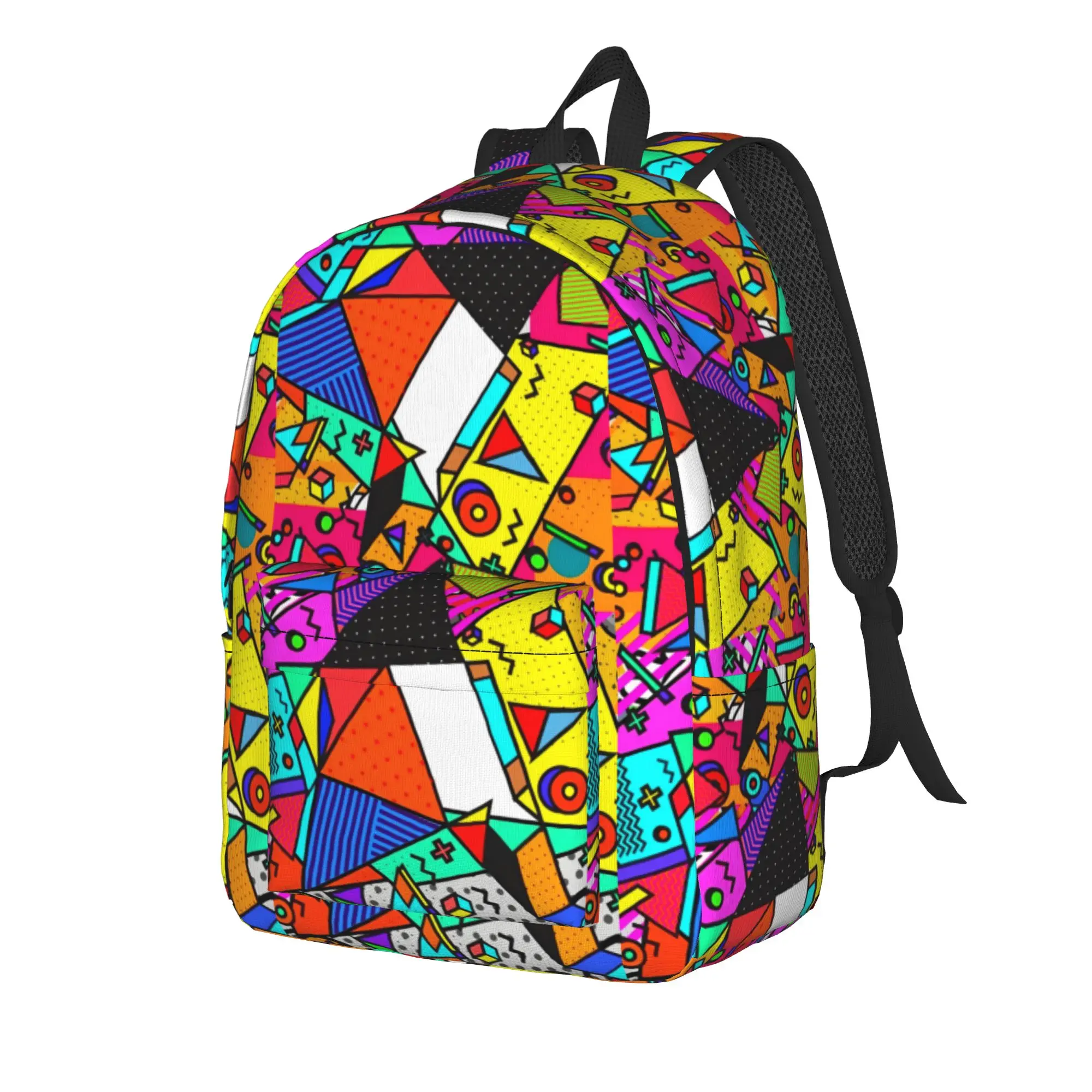 Geometric Patchwork Art Backpack  Outdoor Style Backpacks Women Men Colorful Lightweight High School Bags Fun Rucksack