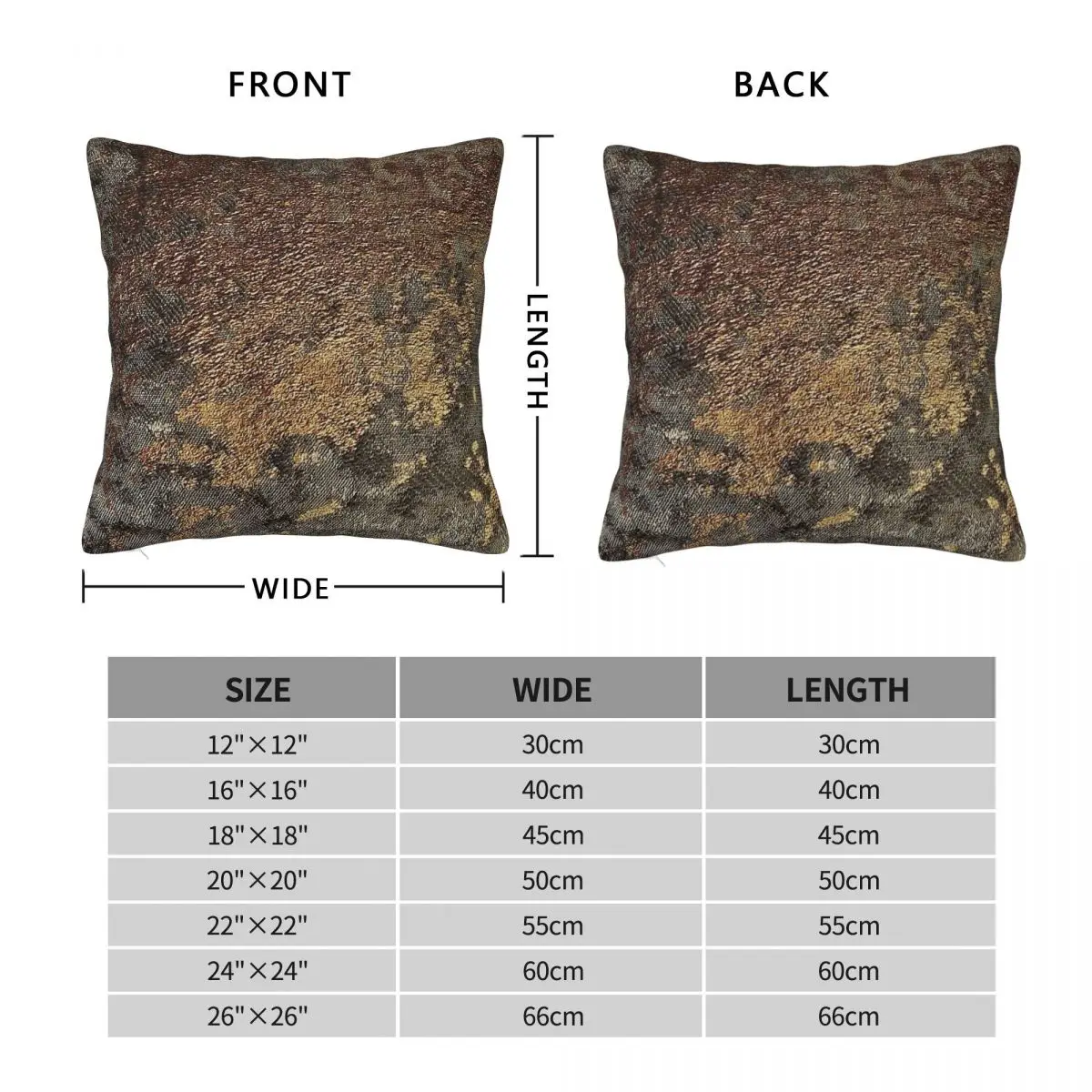 Rusty Gold Brown Square Pillowcase Polyester Linen Velvet Printed Zip Decorative Pillow Case Sofa Cushion Cover