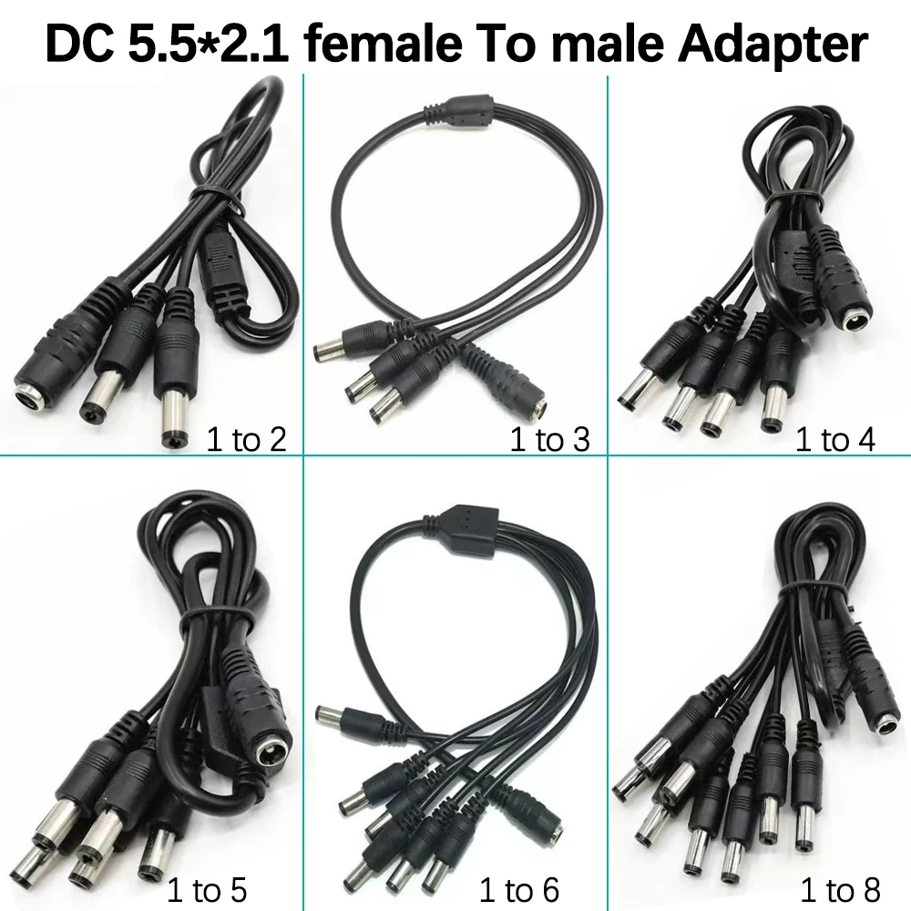 1PC 5.5* 2.1 1 to 2/3 Way DC Power Splitter Cable 5V 12V Power Adapter Connector Cord For LED Strip Lights CCTV Security Camera