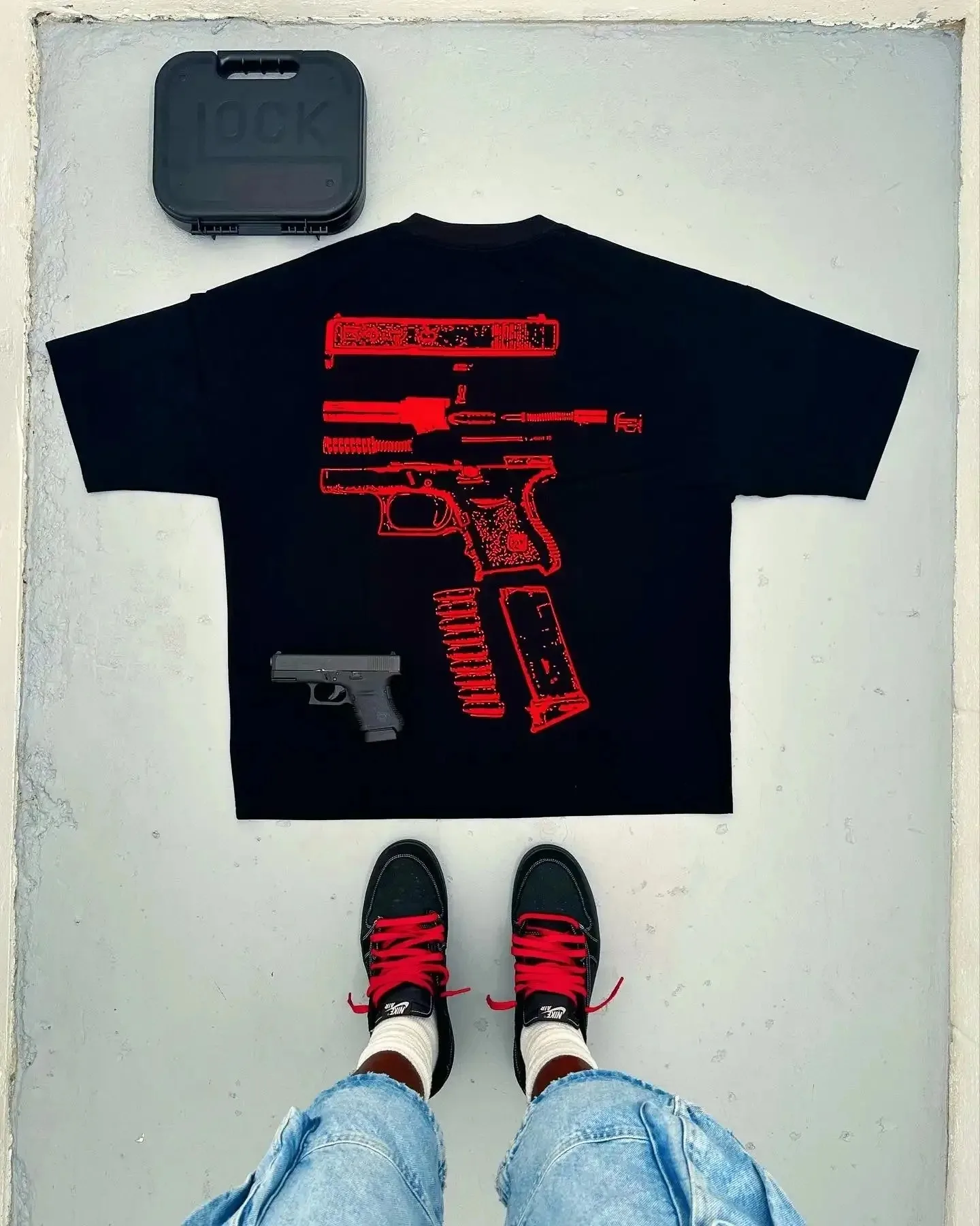 Fashion T Shirt Mens woman Harajuku Hip Hop in Glock We Trust Graphic Print Round Neck Cotton Oversized TShirt Gothic Sleeve