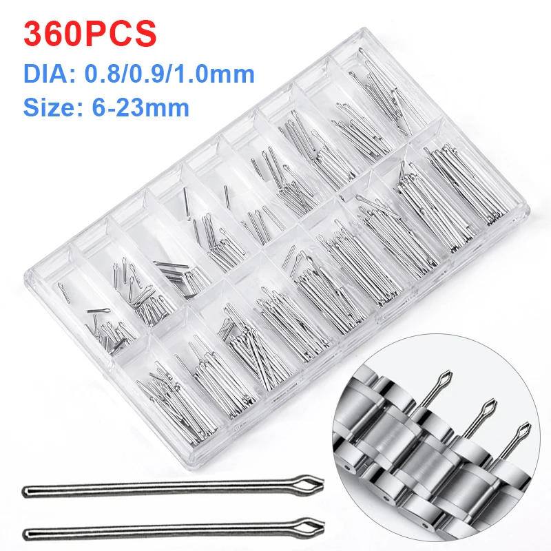 360pcs Watch Band Split Pins Stainless Steel Watch Bracelet Link Pins Connect Cotter Bar Assortment Watch Repair Tools with Box