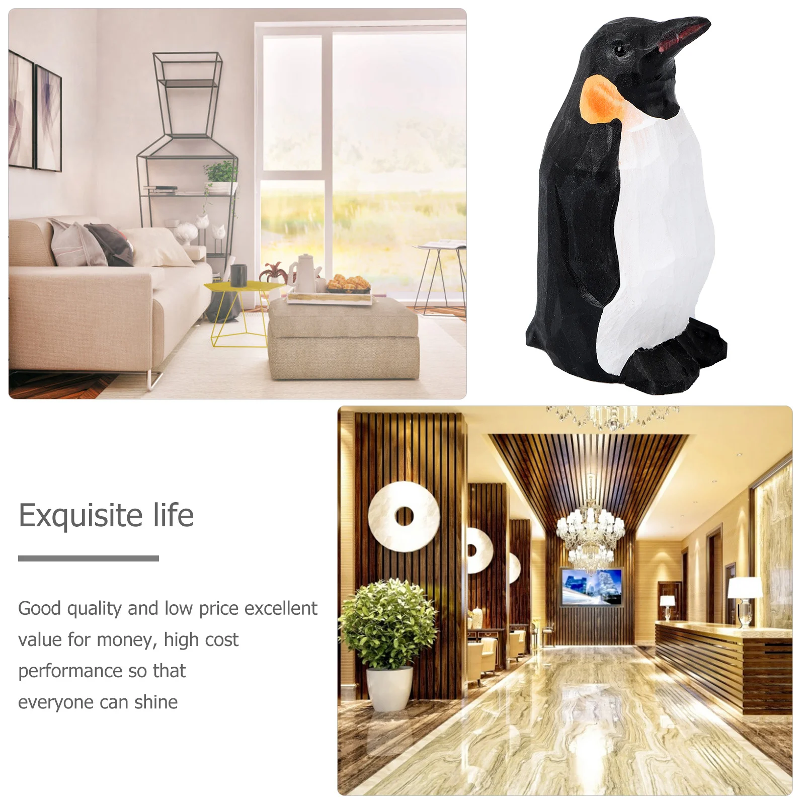 1 قطعة زخرفة البطريق الخشبي جميل سطح المكتب الديكور هدية الكريسماس محاكاة الحيوان الحرفية رائعة ديكور المنزل مكتب الجدول