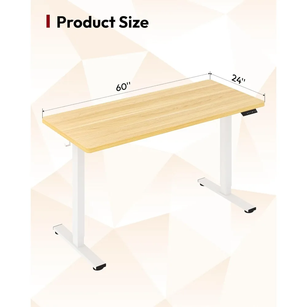 Electric Height Adjustable Standing Desk 60 x 24 Ergonomic Whole-Piece Desk with 6-Button Controller for Comfortable Stand-Up Wo