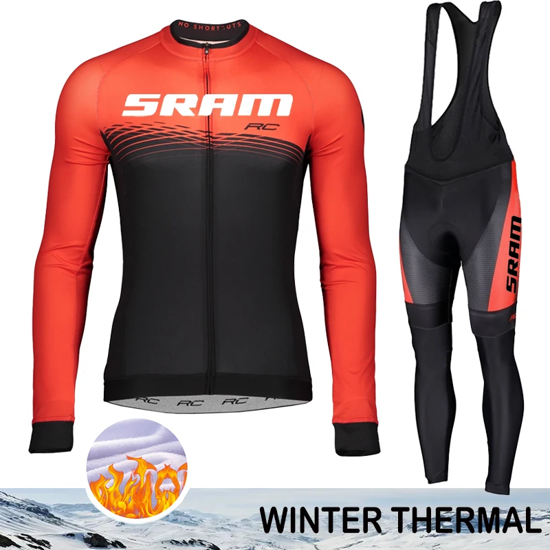 

Triathlon Termal Fleece Cycling Jersey SRAM Men's Clothing Winter Thermal Man Outfit Bib Sportswear Set Mtb Retro Shirt 2025