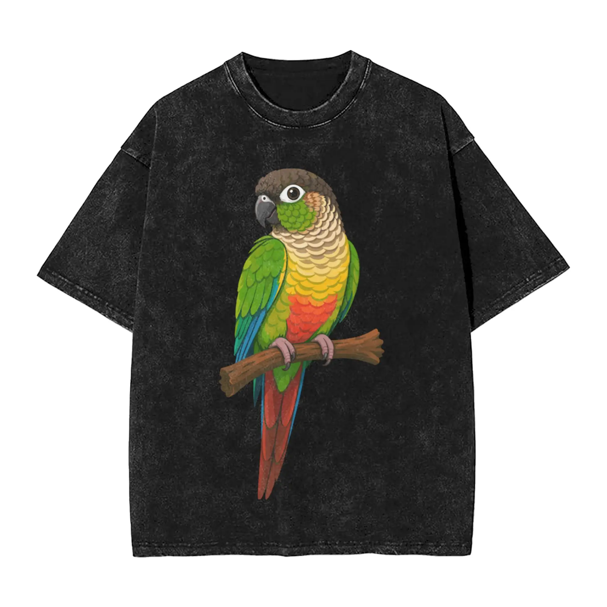 Green Cheek Conure Parrot Bird Performance T Shirts for Men Pure Cotton Novelty T-Shirt Crew Neck Tee Shirt Short Sleeve Clothes