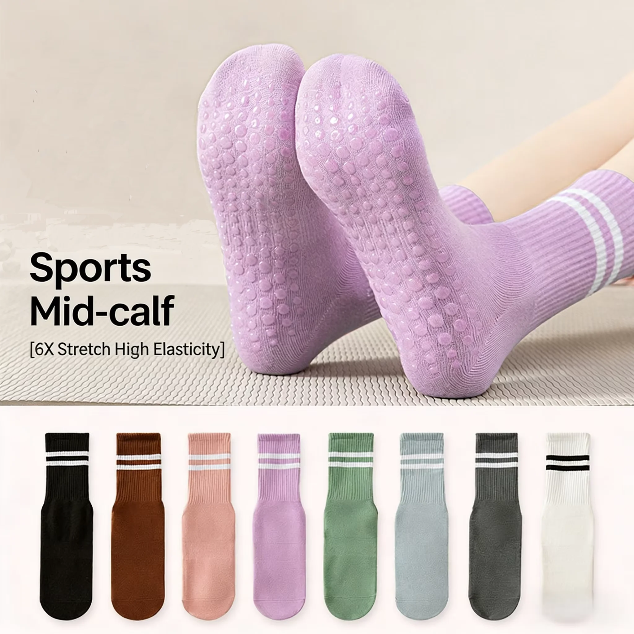 1 Paar gestreifte Yoga-Socken, rutschfeste, atmungsaktive, lange Baumwollsocken aus Silikon für Pilates, Fitness-Workout, heißer Verkauf