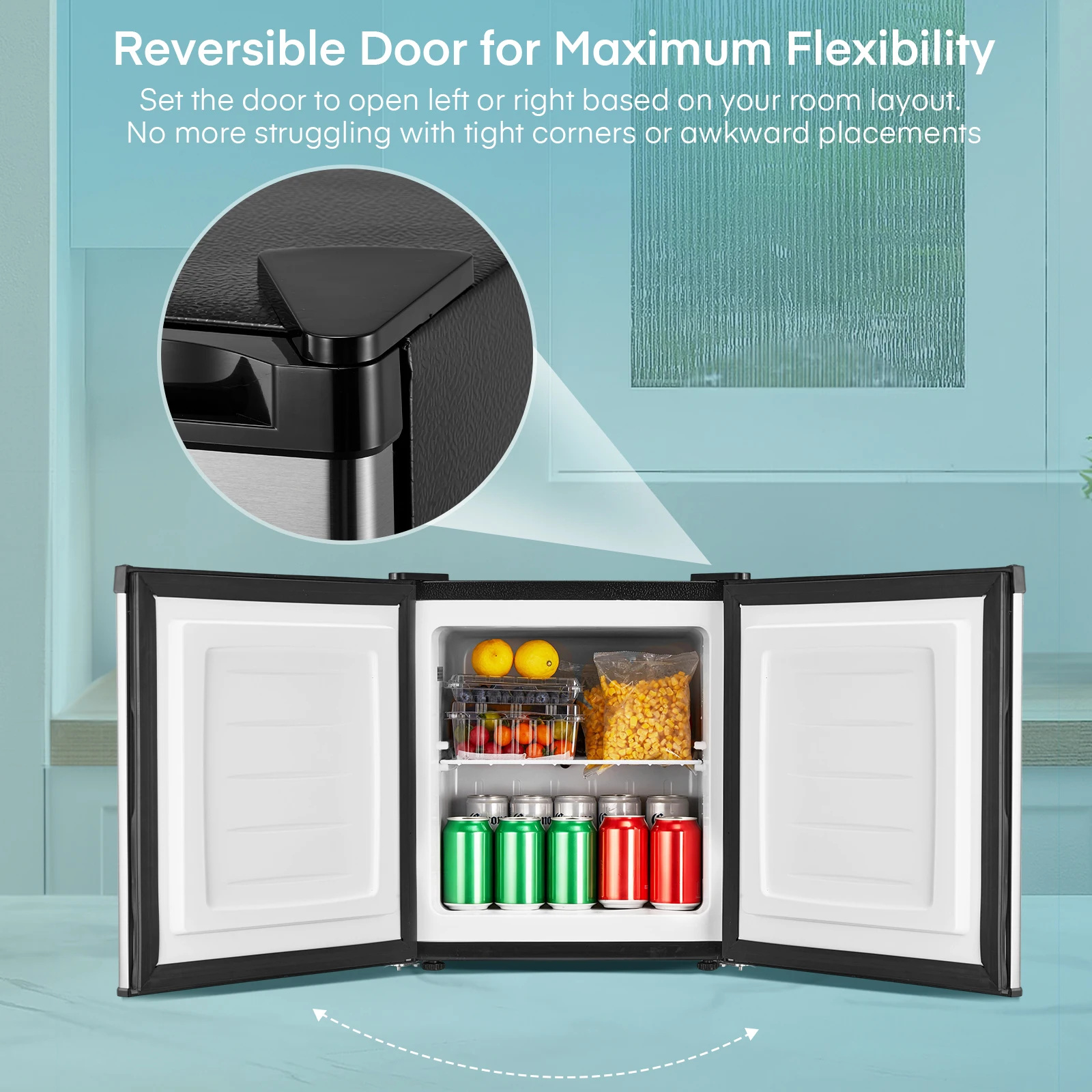 1.1 Cu. ft Compact Upright Freezer, Stainless Steel Mini Freezer with Removable Shelf, 7 Adjustable Temperature Settings, Reversible Door, Lightweight – for Home Kitchen/Apartment