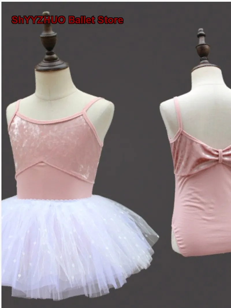 Summer Children's Dance Dress Spaghetti Strap Velvet Body Suit Girls' Practice Leotard Gymnastics One-Piece Dress Kids