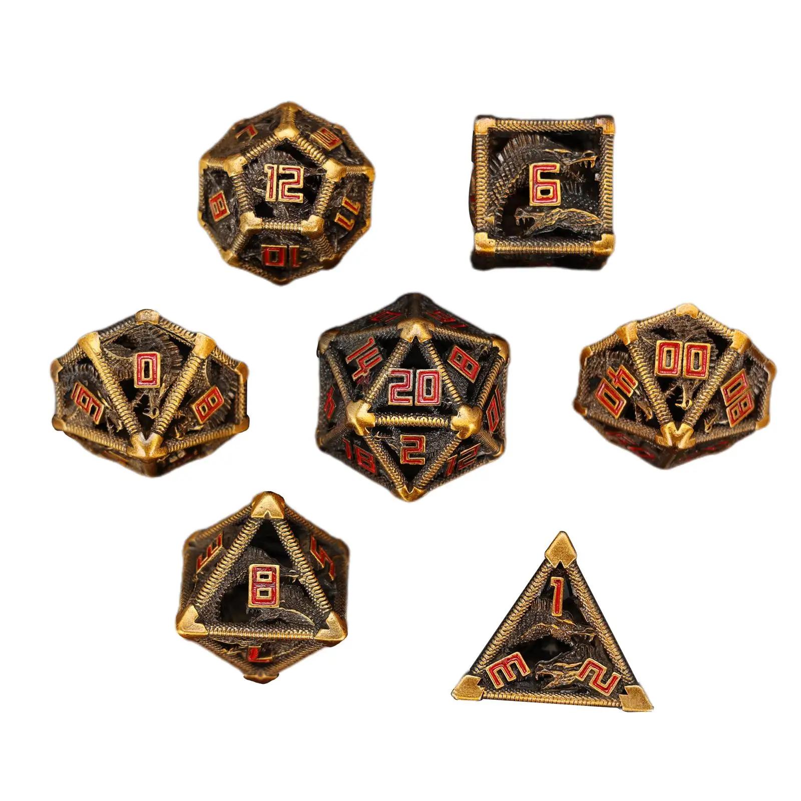 

7x Polyhedral Dice Casino Accessories Party Supply Dice Set Props Metal Role Playing Dice for MTG Table Games Role Playing Game