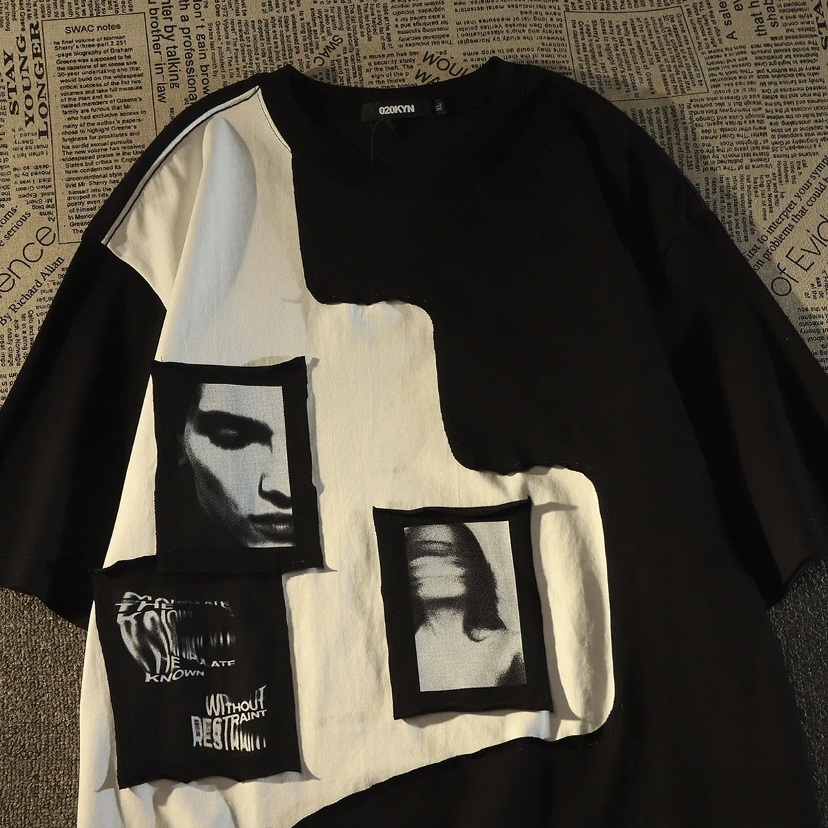 American high street portrait patch new short sleeved T-shirt for men and women summer design niche European and American tops