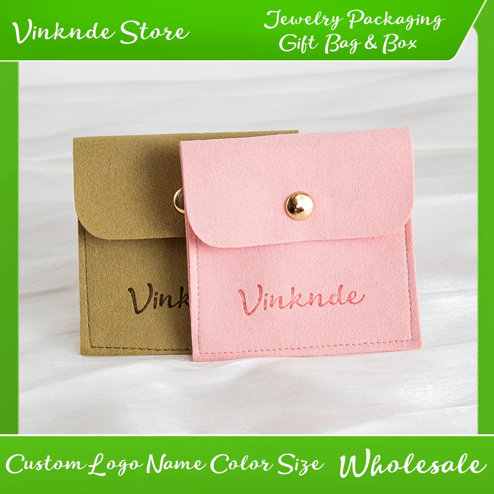 

Custom Logo Microfiber Jewelry Packaging Pouch Travel Portable Necklace Ring Earrings Storage Snap Bag Wedding Small Gift Bags
