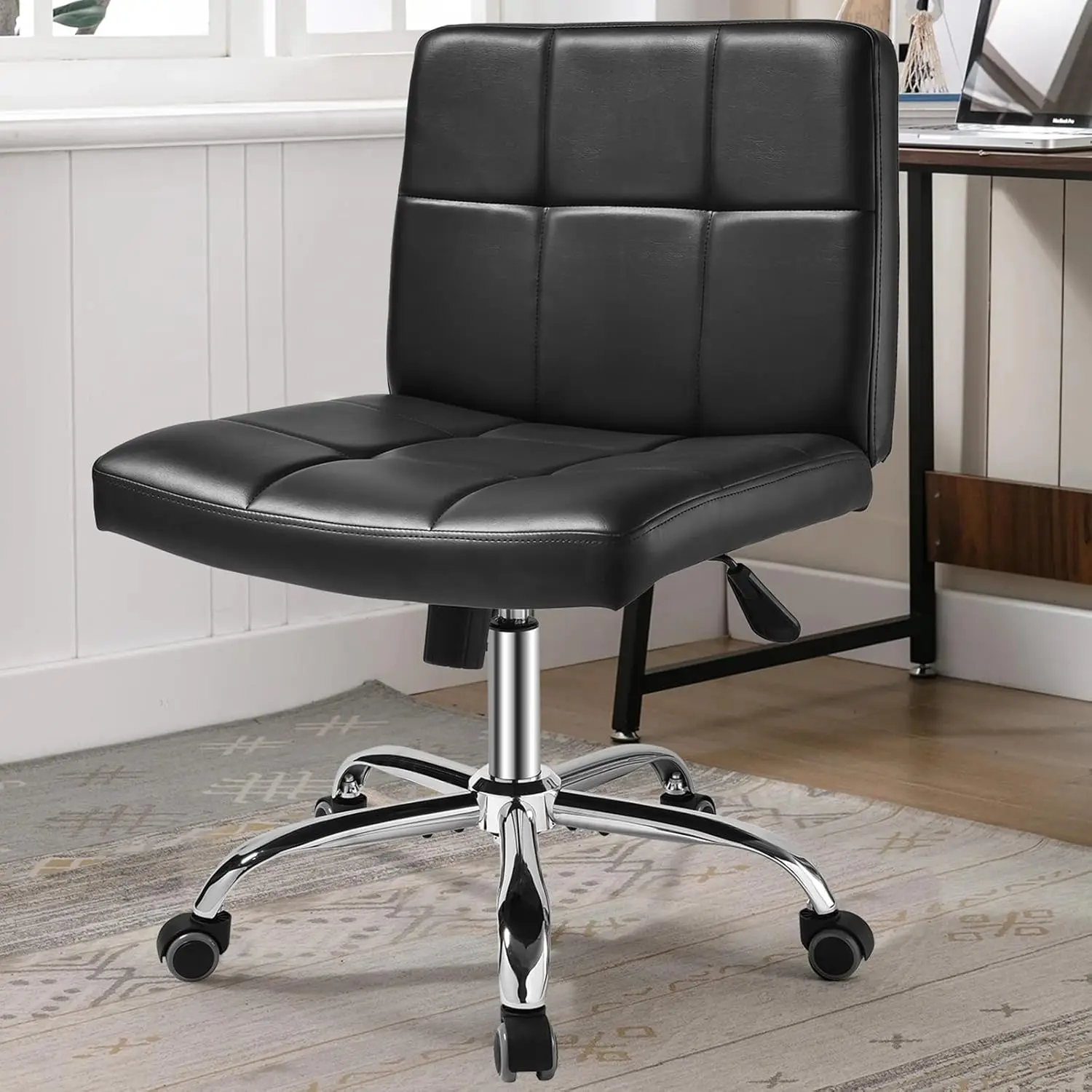 

Bla Office Chair With Wheels - 360° Swivel Arml Ba Support，Comfortable Pu Adjustable Rolling Desk Chairs For