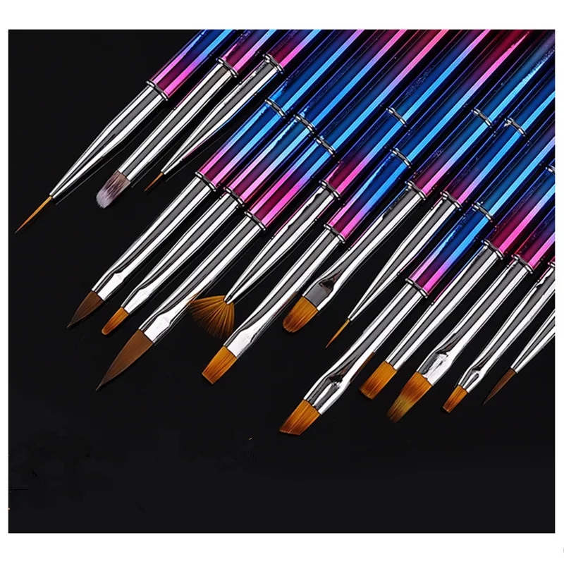 Rainbow Metal Nail Brush Nail Art Brush Line Painting Brushes Crystal Acrylic Thin Liner Drawing Pen Manicure Tools