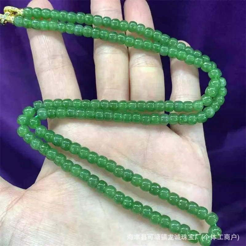 Factory Hetian Jade Old-Styled Bead Necklace Material Fine Color Beautiful Green