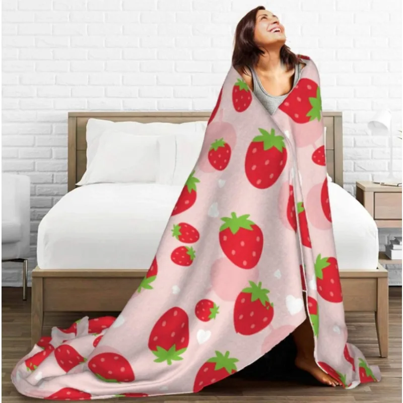 Red strawberry blanket, super soft and warm blanket, suitable for home bed, sofa, long sofa chair, outdoor travel and camping