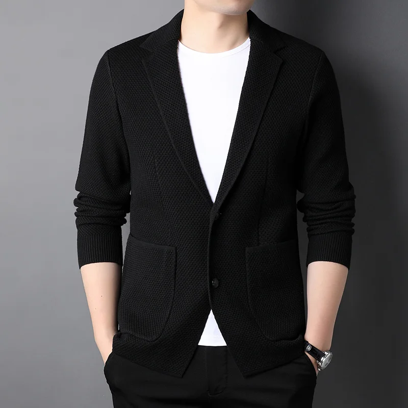 Top Grade Wool 5% New Brand Fashion Knit Korean Style Cardigan Men Slim Fit Solid Sweater Casual Coats Jacket Mens Clothes 2023