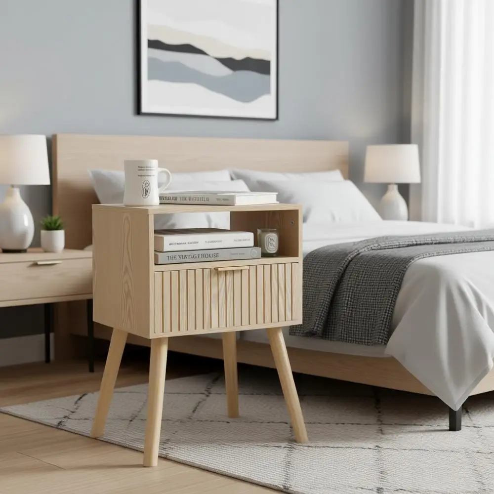 

Compact Wooden Nightstand for Bedside, Ideal for Small Spaces, Solid Wood Construction, Easy to Assemble, Natural Finish