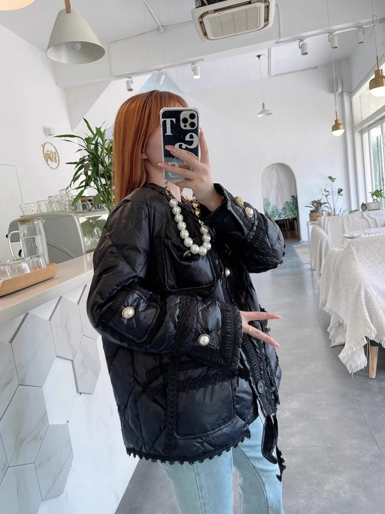 Kurtka puchowa z 90% białego puchu kaczego, nowa francuska parka w stylu socjalitki z pionowym kołnierzem, wieloma kieszeniami, zapinana na guziki, wysokiej jakości puchowa kurtka.