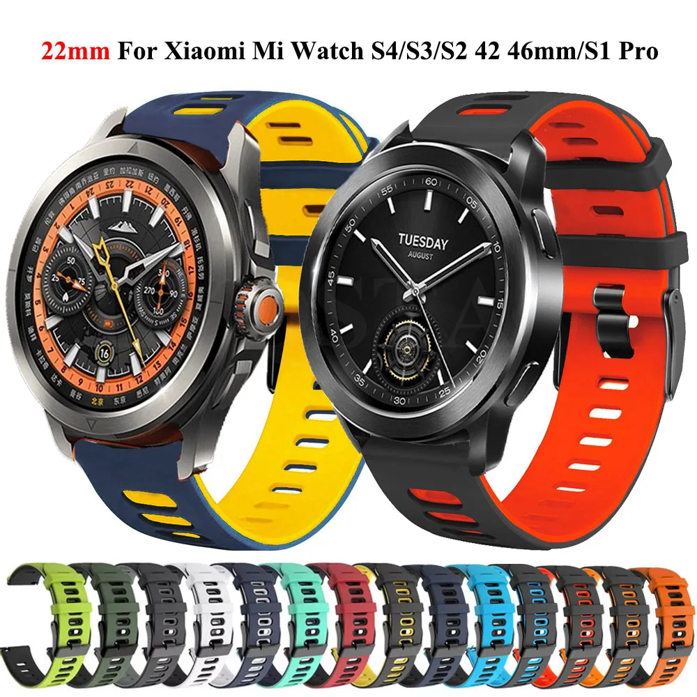 Силиконовый ремешок 22 мм для Xiaomi Watch S4 S3 S2 Watch 2 Pro Браслет-браслет для Xiaomi Mi Watch S1 Active Pro Color 2 Ремешок для часов