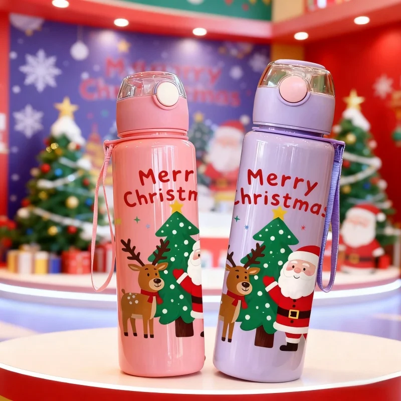3D Printed 700ml Water Cup with Cute Christmas Santa & Reindeer Patterns – Stylish Festive Vibe, Frosted Premium Texture