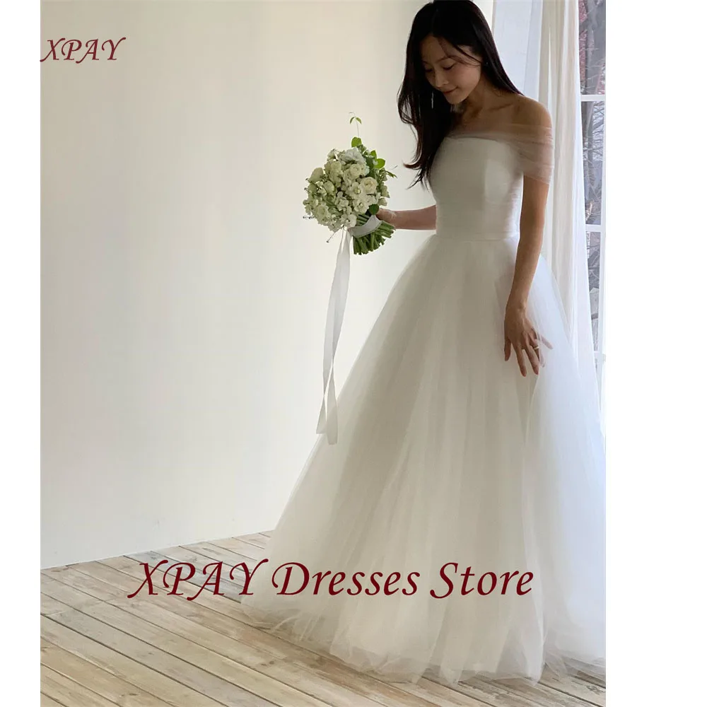

XPAY Simple Soft Tulle A Line Wedding Dresses Korea Photo shoot Bolero Puff Bridal Gowns Customized Classic Plus Size
