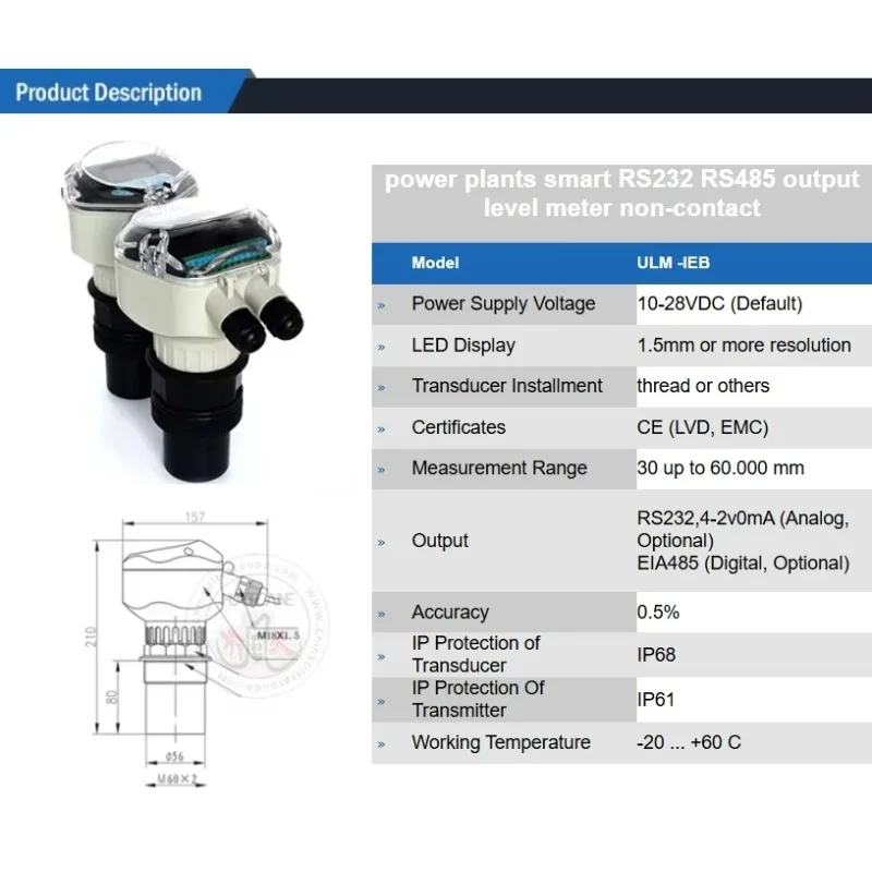 

NEW Industrial Grade Explosion Proof Smart Ultrasonic Liquid Level Meter Plastic LCD Display for Water Tank Level Sensor