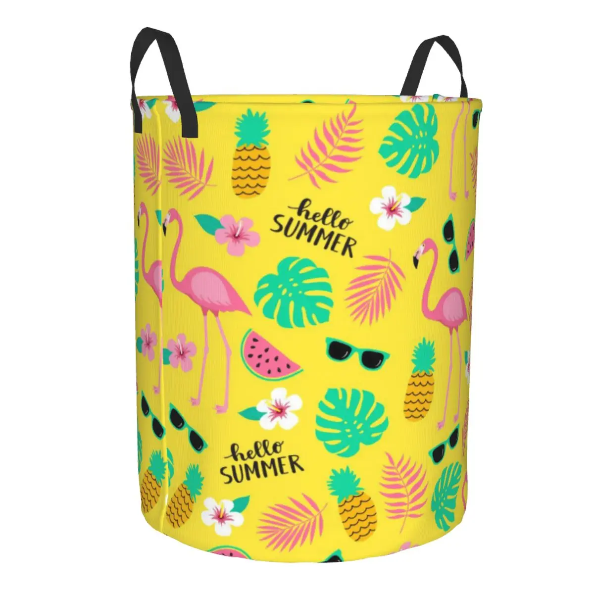 Custom Flamingos Leaves Laundry Basket Collapsible Tropical Pineapple Pattern Clothes Hamper for Nursery Kids Toys Storage Bin