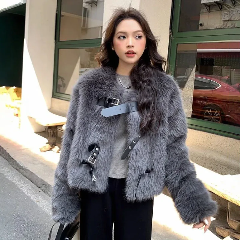 Fried Street Fur Jacket Women Overcoat 2023 Autumn Winter New Imitation Fox Fur Coat Female Outwear Fashion Loose Warm Coat Tops