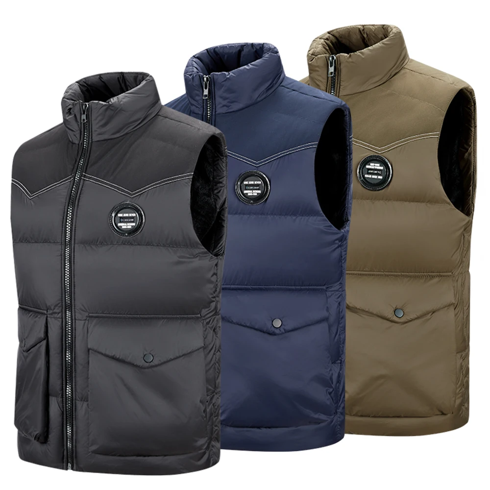 

Зимний утолщенный жилет, повседневная мужская куртка с воротником-стойкой и большим карманом, свободная куртка-пуховик большого размера в европейском и американском стиле на флисовой подкладке