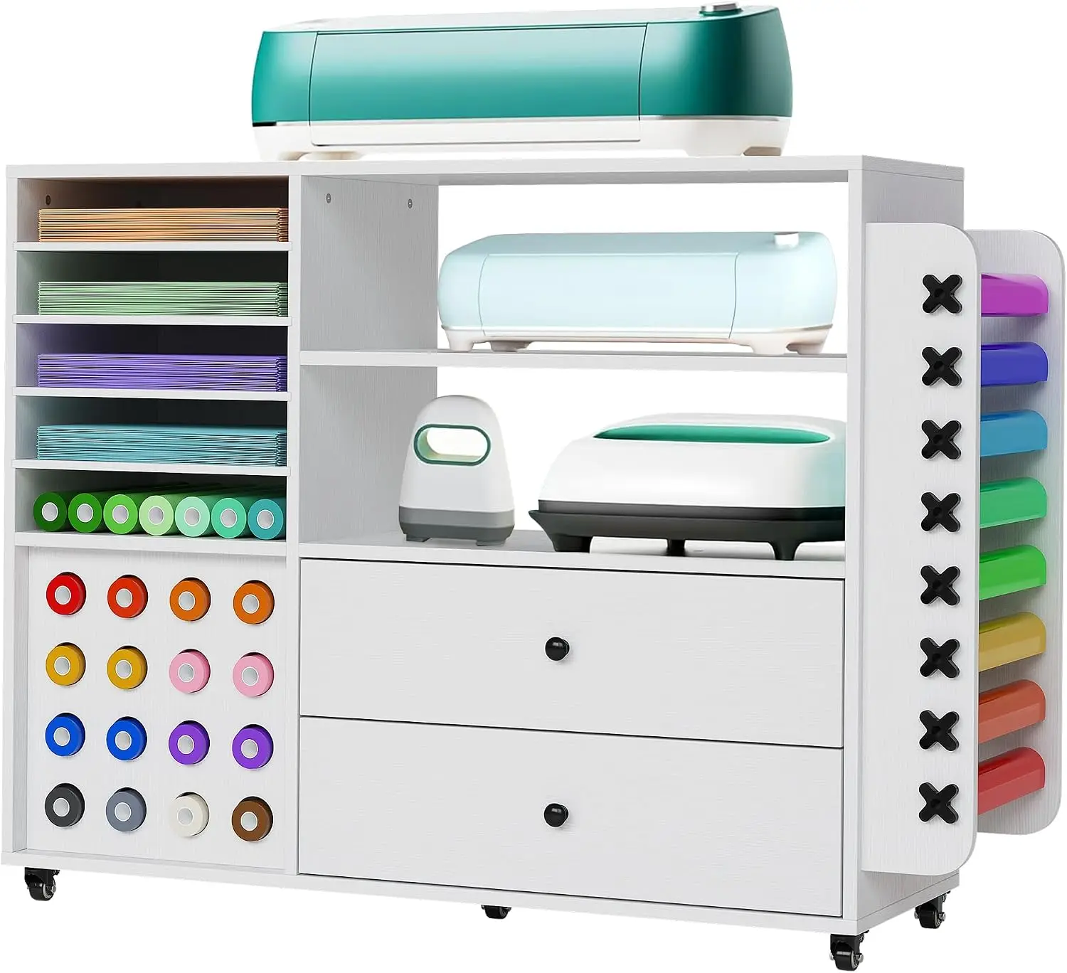 1pc Multi-functional Craft Cart Compatible with Machines 42'' Rolling Craft Storage Cabinet Heavy Duty Mobile Craft Organization Station for Workstation 24 Vinyl Roll Holders