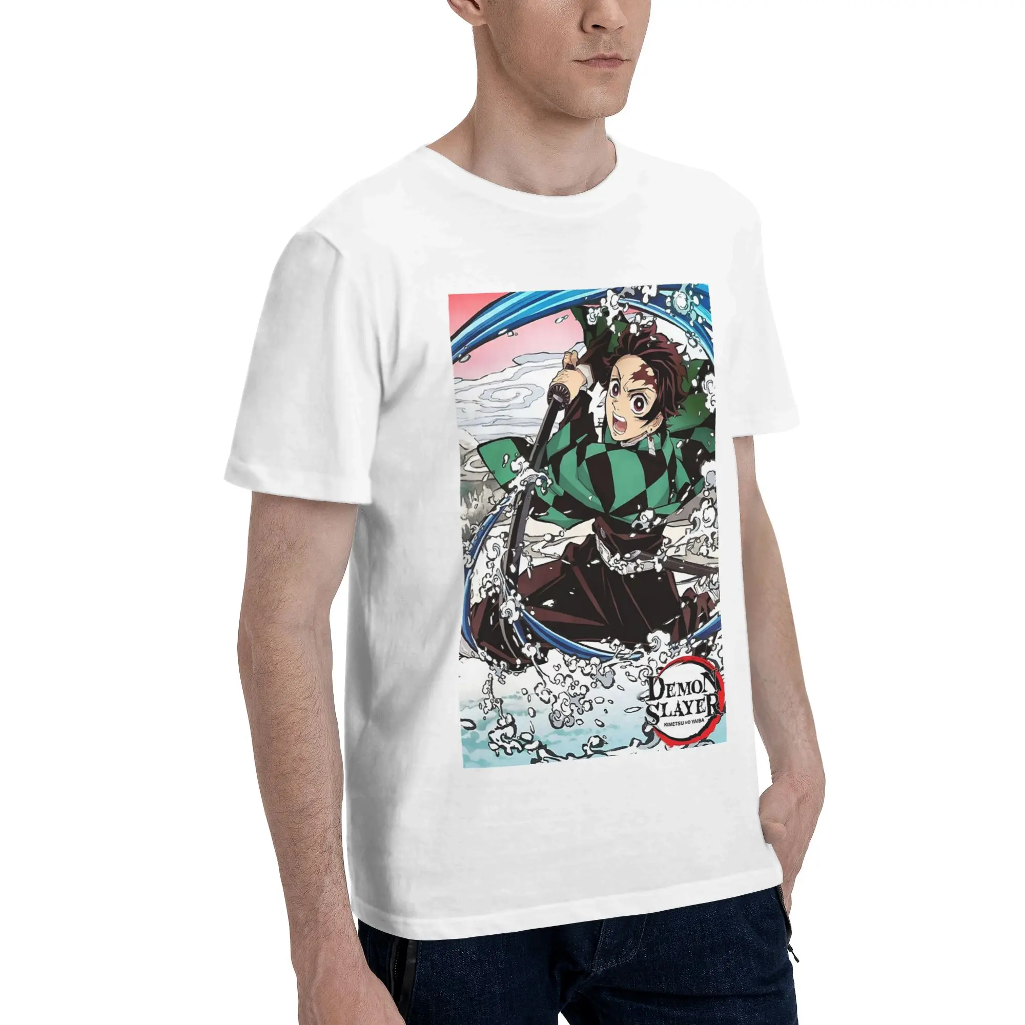 

Demon Slayer Kimetsu no Yaiba Kamado Tanjirou Men T-Shirt Oversized T Shirts Men's Round Neck Cotton Tees Short Summer Male