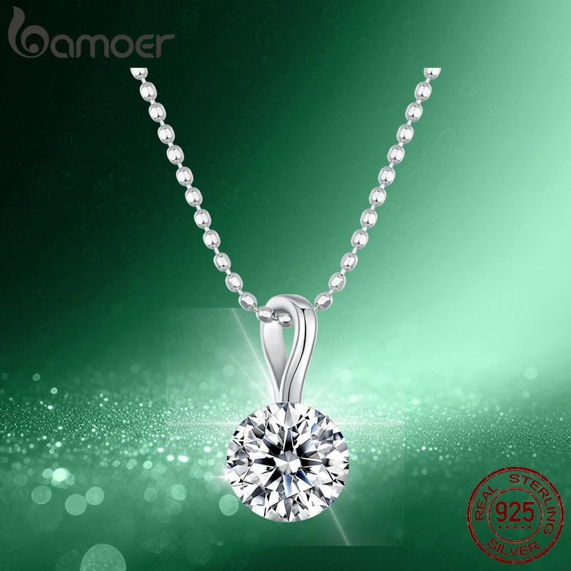 

Вращающееся ожерелье BAMOER с муассанитом 1 карат, ожерелье с подвеской в виде ореола из стерлингового серебра 925 пробы с цепочкой из бисера для женщин, искрящийся подарок