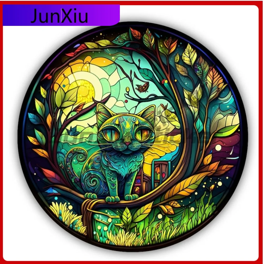 

Colorful Stained Glass Art Cat Round Shaped Vinyl Sticker Gift Animal Pet Cat Car Sticker Decals Waterproof X 500 Motorcycle Suv