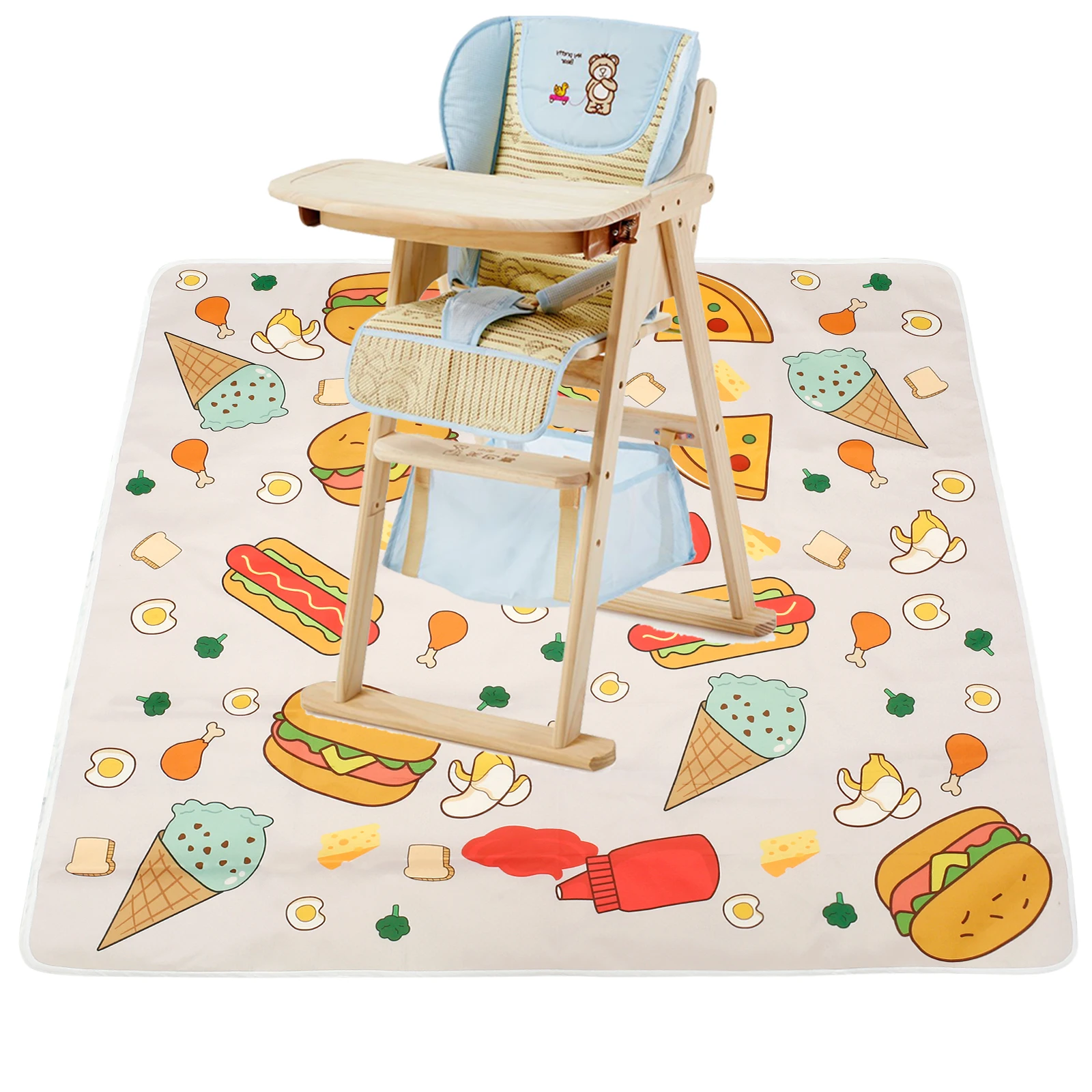 Baby Splash Mat Non-slip High Chair Feeding Mat Waterproof Baby Splat Mat Cute Cartoon Baby Spill Mat Reusable High Chair Floor