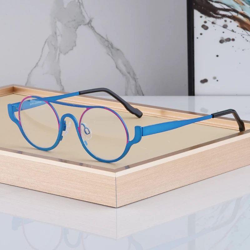 

Высокое качество японский ретро синий лоскутный круглый чистый титан оправа для очков мужские очки женские настраиваемые линзы