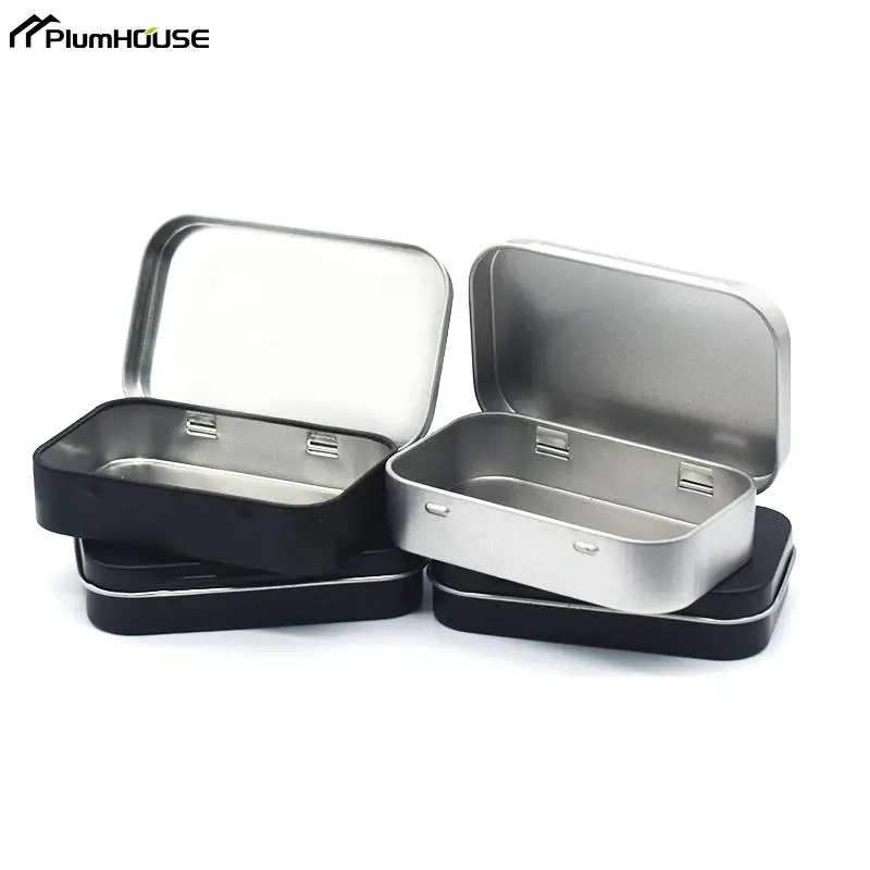 Metal Rectangular Mini Empty Tin Box Tinplate Coin Candy Pill Case Bin Jar Flip Hinged Container Small Organizer Storage Box