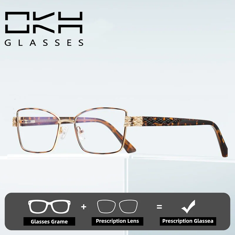 

OKH Hot Selling Classic Golden Silk Wide-leg Slingshot Frame Women's Anti-Blue Light Reading Glasses Customizable Prescription