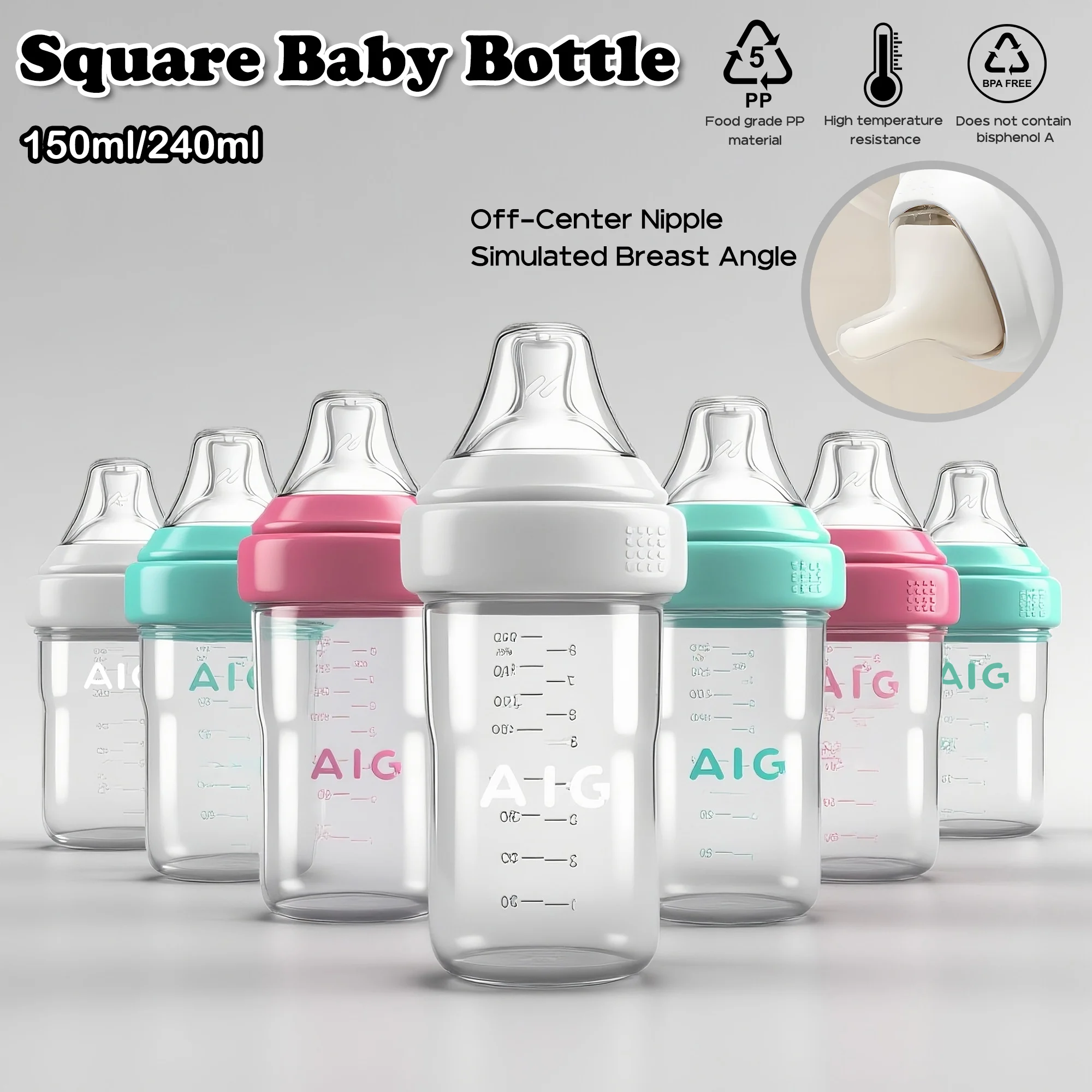 

1 шт. квадратная детская бутылочка из полипропилена, доступны различные вместители, подходит для детей старше 6 месяцев.