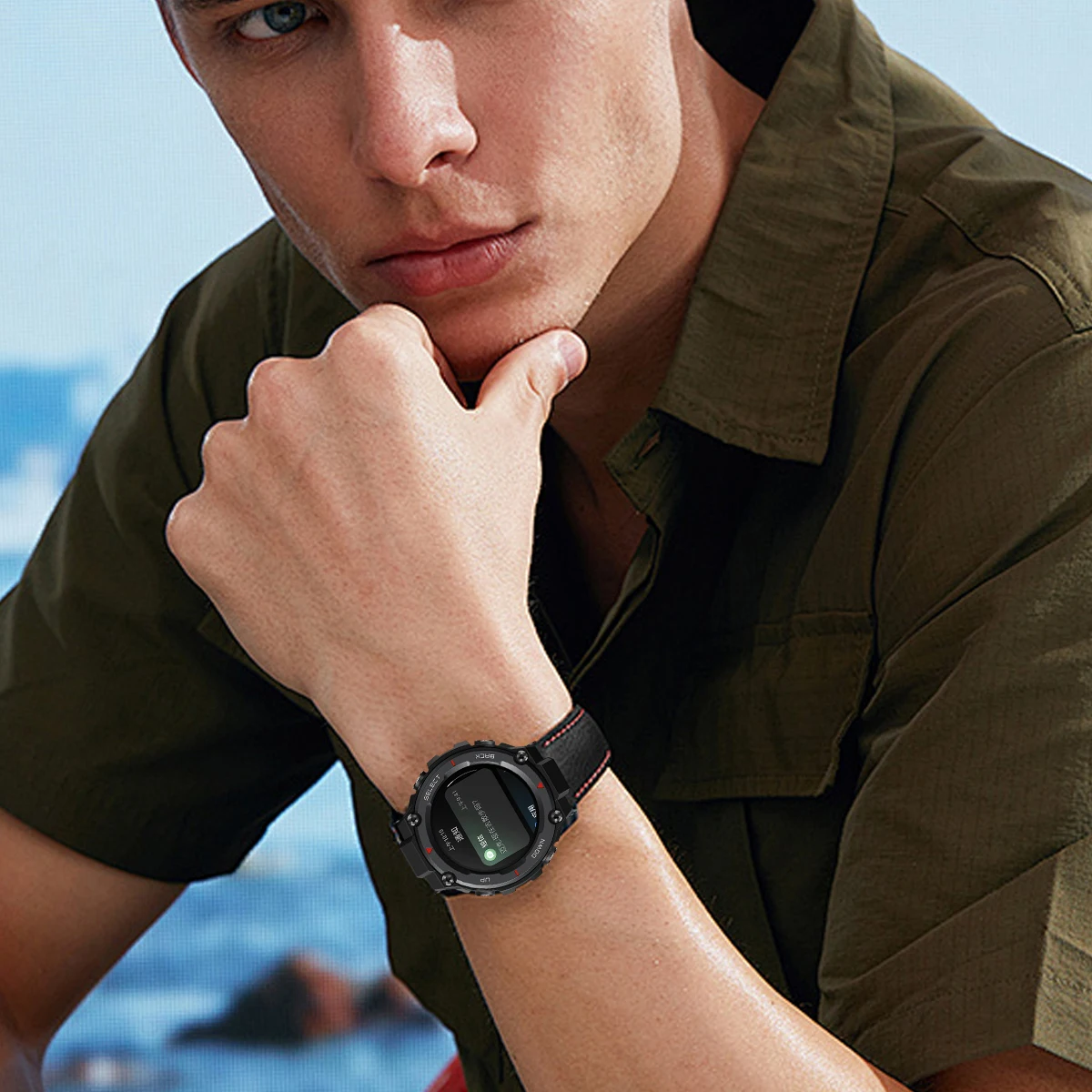 Silicone Leather Bracelet Band For Huami Amazfit T-REX 2/3 Watch Strap Man For Amazfit T-Rex/T-Rex Pro/T-Rex 2 Ultra Correa