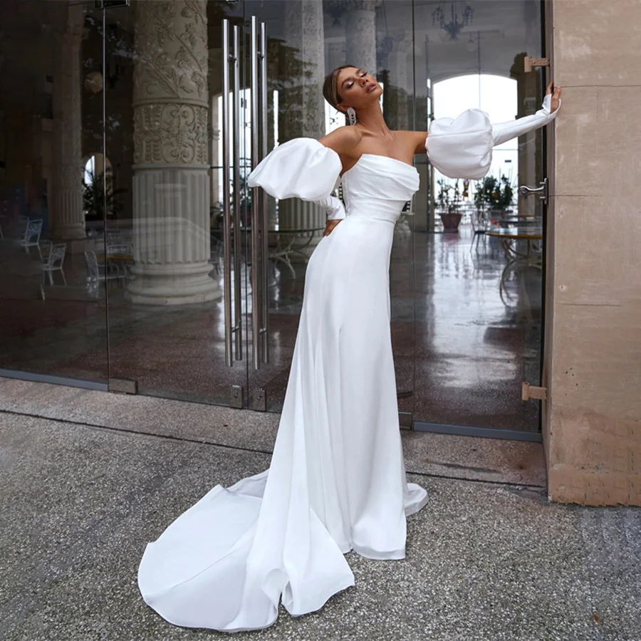 Vestidos de fiesta de manga 3/4 con hombros descubiertos personalizados, vestidos  de fiesta de cola larga de Color personalizado con espalda descubierta y  cremallera / Vestidos de novia, image size:900x900