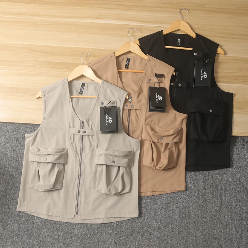 

Свободный мужской жилет с v-образным вырезом, многослойный летний модный городской жилет со стойкой, повседневная линия четырех сезонов, 3D Big ket