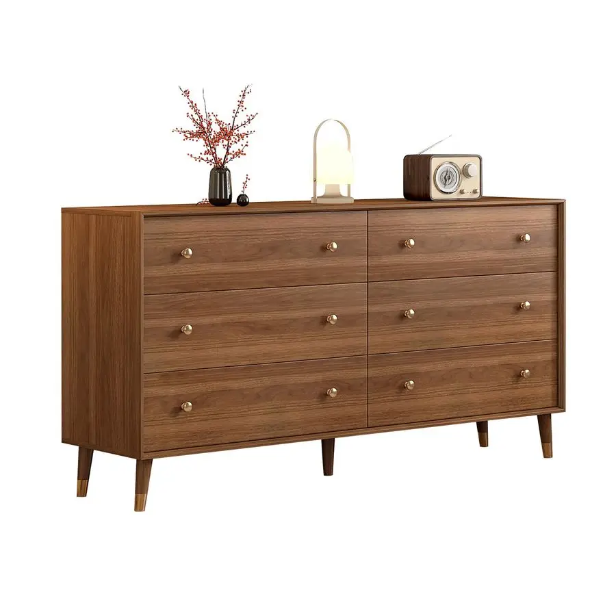 Drawer Dresser For Bedroom, 55 Inch Dresser for Closet with Walnut Frame, Modern Solid Wood Chest of Drawers with Natural Textu